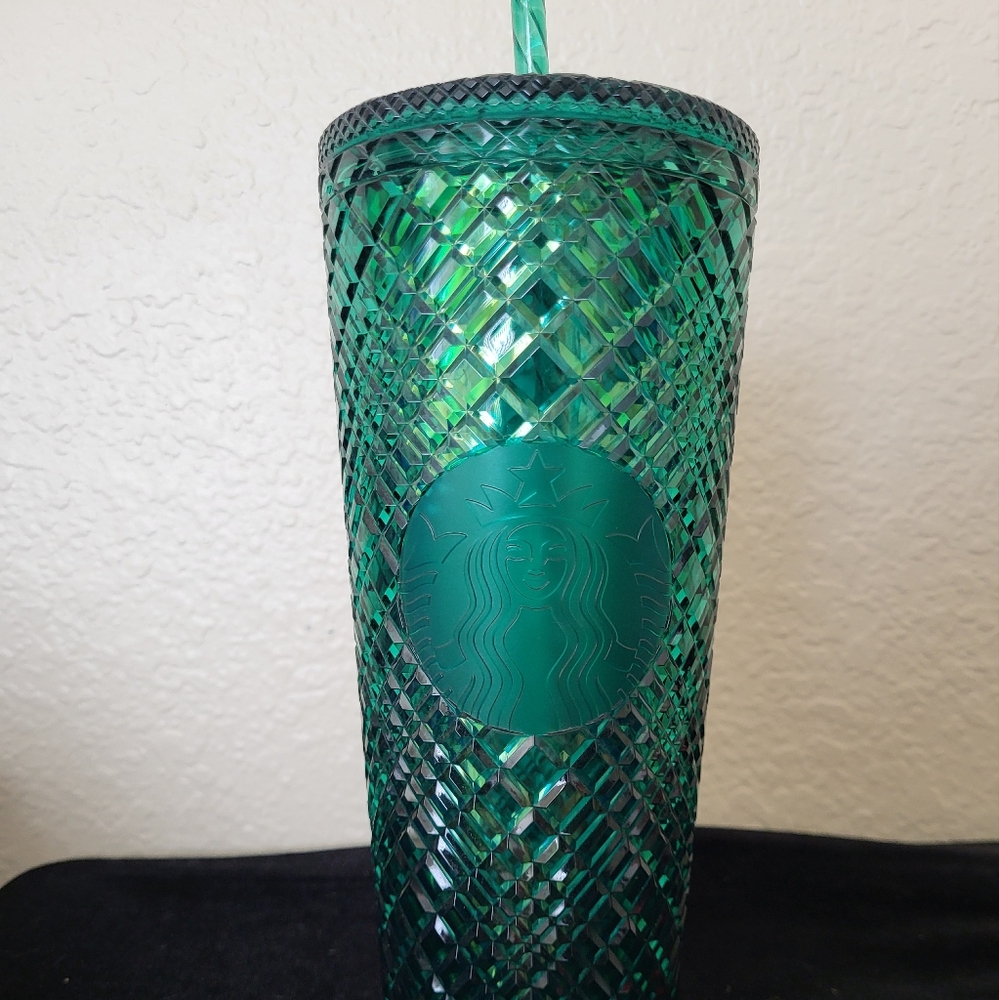 Starbucks  Holiday Emerald Green Jeweled  Tumbler with Straw